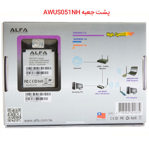 کارت شبکه وایرلس یو اس بی رومیزی سری N150 آلفا AWUS051NH Alfa