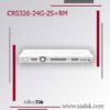 تصویر تبلیغاتی پشت سوئیچ روتر ابری MikroTik مدل CRS326-24G-2S+RM، با طراحی سفیدرنگ که بخش‌های خنک‌کننده، پورت‌های برق و دیگر جزئیات پشت دستگاه را نمایش می‌دهد. دستگاه در مرکز پس‌زمینه‌ای مینیمال به رنگ خاکستری با خطوط قرمز و خاکستری قرار دارد. لوگوی MikroTik و آدرس سایت www.aadak.com در پایین تصویر دیده می‌شوند.